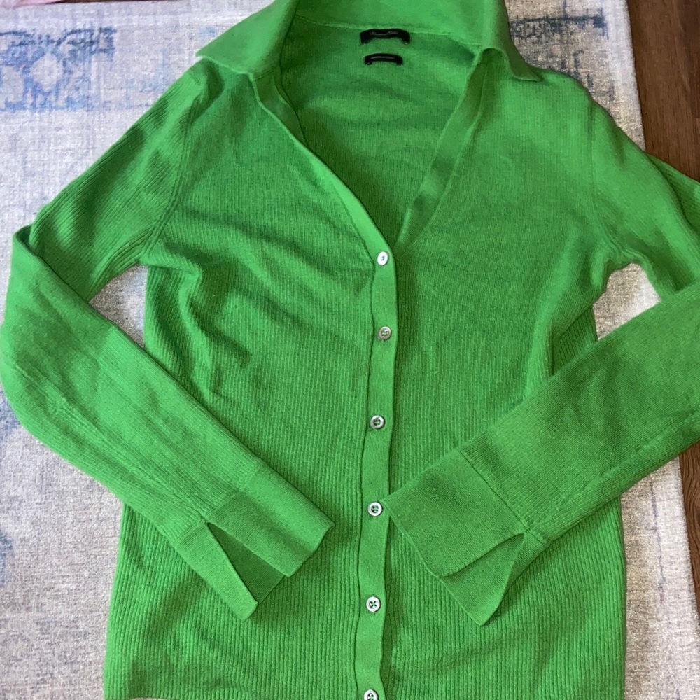 Massimo DUTTI green cashmere blend cardigan sweater
